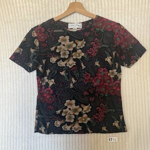 Vintage Frazier Lawrence Semi Sheer Petite Floral Tee Size Small Whimsygoth